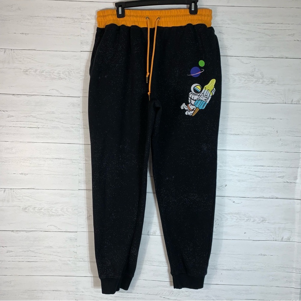 Kids Black Joggers with Astronaut Design